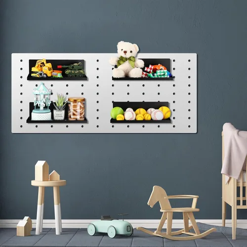 Vista 7 de Therwen Paquete de 4 estantes magnéticos para tablero de clavijas, organizador de pared, estante de metal con bandeja de acero, accesorios