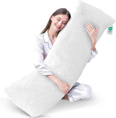 Vista 13 de Cheer Collection Almohada larga para el cuerpo, almohada larga suave y mullida para sofá y cama, almohada de felpa para dormir de lado, almohada