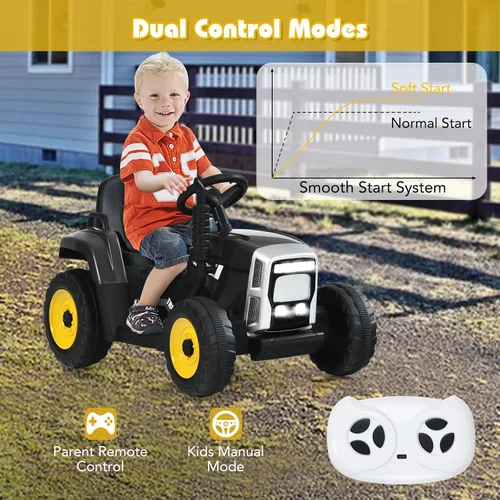 Vista 5 de DORTALA Tractor de paseo para niños con remolque (negro)