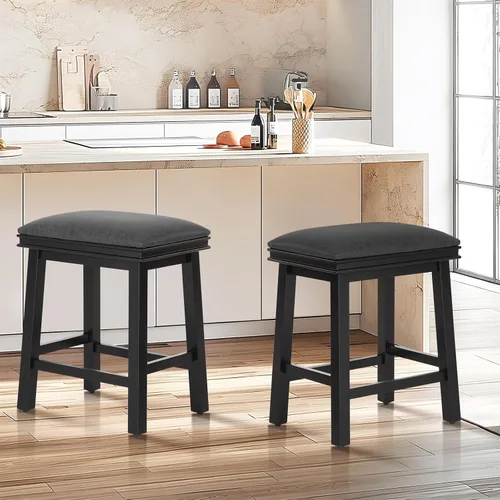 Vista 19 de Taburetes de altura para mostrador Sophia & William, taburetes de 24" con patas de madera maciza, taburetes de altura de mostrador tapizados en tela