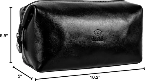 Vista 8 de Time Resistance Bolsa de Aseo de Cuero Estuche de Cosméticos Kit Dopp Elegante Italiano, Negro, Classic