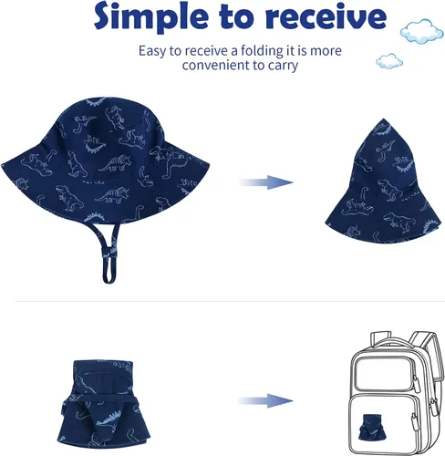 Vista 5 de Durio Sombrero para el sol para bebé, sombrero de playa de verano, UPF 50+, protección solar, sombreros para niños, regalos para niños y niñas