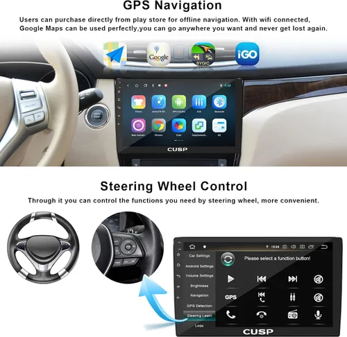Vista 4 de CUSP Radio estéreo de coche doble DIN de 10.1 pulgadas, Android 4GB+64GB pantalla táctil principal con CarPlay inalámbrico y Android Auto