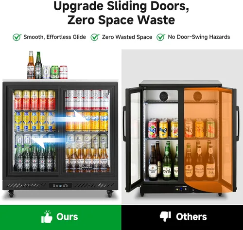 Vista 3 de BODEGA BODEGACOOLER Enfriador de barra trasera, refrigerador comercial de bebidas de 7.7 pies cúbicos con 2 puertas corredizas de vidrio