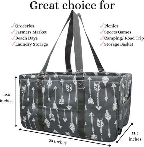Vista 210 de NGIL Bolsa de comestibles reutilizable extra grande plegable de gran tamaño para comestibles, almacenamiento, picnic, playa, Estampado