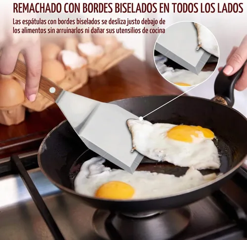 Vista 6 de Homi styles Espátula pequeña de metal con mango de madera Merbau Aleta de acero inoxidable resistente con bordes biselados Espátula pequeña