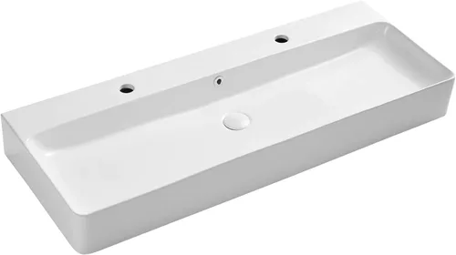 Vista 9 de Eridanus Lavabo de Baño Rectangular 43" x 16", Lavabo Vasija de Cerámica Vítrea de Dos Orificios, Montaje en Encimera y Pared, Lavabo Flotante
