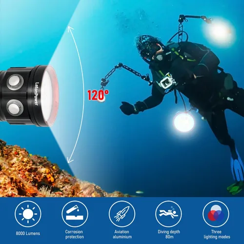 Vista 6 de B15 Luz de Buceo Subacuática 8000 Lúmenes Luces de Vídeo Subacuáticas 80m Luz de Buceo para Deportes Bajo el Agua, Filmación Submarina y Fotografía