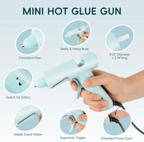 Vista 4 de Pistola de pegamento caliente, kit de mini pistola de pegamento caliente con 30 barras de pegamento, flujo constante, calentamiento rápido y diseño