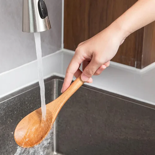 Vista 7 de 2 cucharas de madera de acacia para cocinar, cucharas de cocina de 12 ″ con acabado liso de madera de agarre cómodo, cucharas de madera