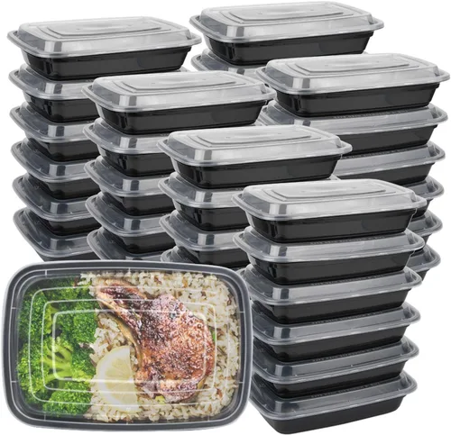 Vista 9 de Paquete de 50 recipientes de preparación de comidas, recipientes de alimentos reutilizables para microondas de 26 onzas con tapas para preparación