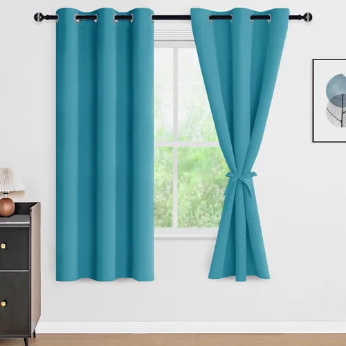 Vista 121 de DWCN - Cortinas 100% opacas para dormitorio con forro negro, cortinas de ventana de doble capa con aislamiento térmico que oscurecen toda la Azul