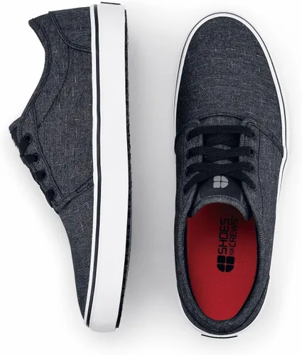 Vista 7 de Shoes for Crews Merlin - Tenis unisex antideslizantes para trabajo y servicio de alimentos, resistentes al agua, lona, negro o gris
