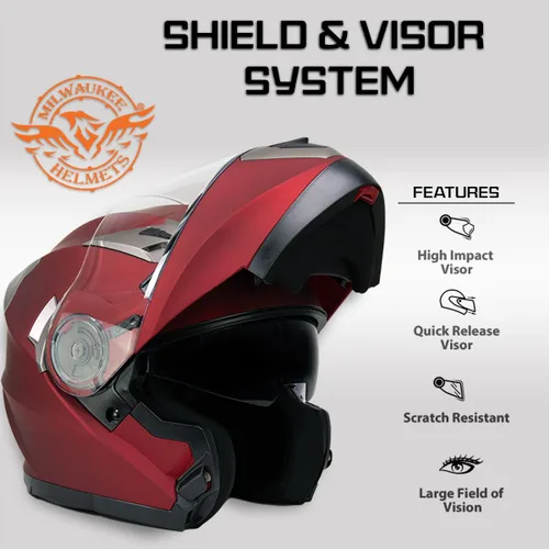 Vista 5 de Milwaukee Helmets MPH9826DOT - Casco modular de motocicleta 'ionizado' rojo plano avanzado con visera desplegable