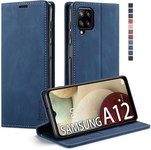 Vista 25 de Funda tipo cartera para Samsung Galaxy A12 con tarjetero [bloqueo RFID] atril magnético, funda de cuero con tapa para Samsung Galaxy A12 (negro)