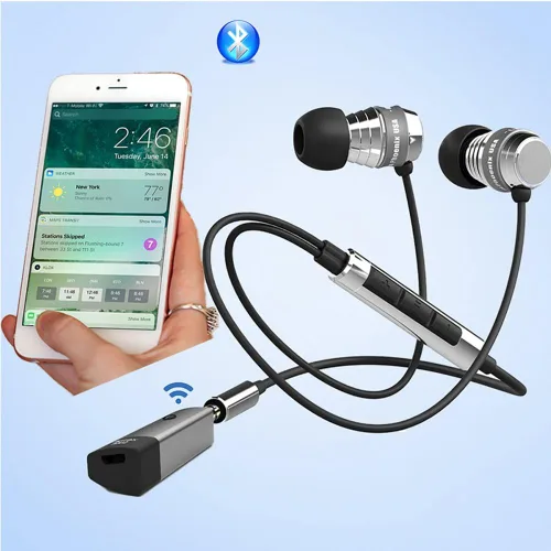 Vista 3 de Adaptador Bluetooth de coche para audio de coche, receptor inalámbrico Bluetooth Kit de coche para altavoz estéreo del hogar, adaptador auxiliar