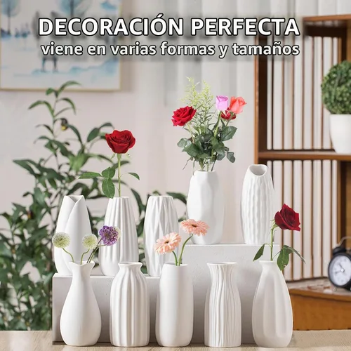 Vista 3 de Juego de 10 jarrones de cerámica blanca de 5 pulgadas, pequeños jarrones a granel para flores, mini jarrones para centros de mesa, modernos