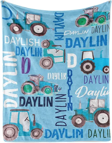 Vista 13 de Manta personalizada de tractores, nombre personalizado con diseño de camiones de tractor agrícola, manta de cama de franela de felpa suave