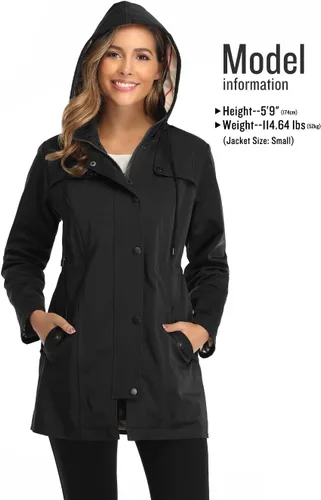 Vista 2 de Chaqueta larga para lluvia, con capucha, para mujer, cortavientos para exteriores