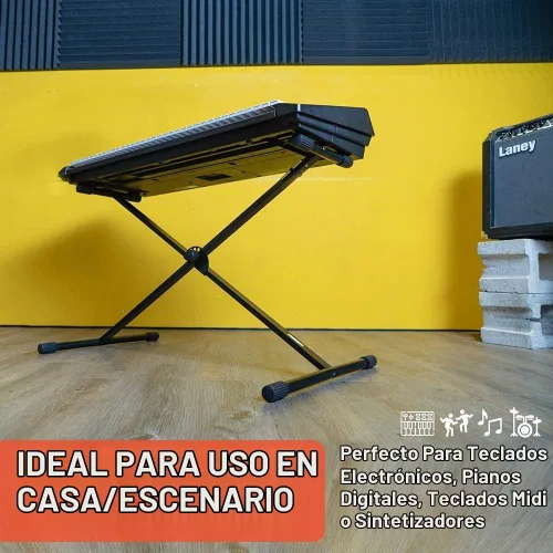 Vista 6 de Stage Rocker - Soporte plegable clásico estilo Single-X para teclado y piano digital, ancho y altura ajustables, duradero y resistente, fácil