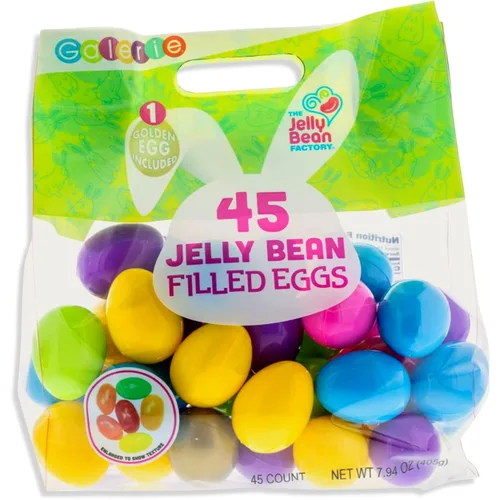 Vista 7 de Huevos de Pascua rellenos de caramelo de plástico a granel con gomas de gelatina y calcomanías, rellenos de cesta, bolsa surtida de 45 (bolsa de 45)
