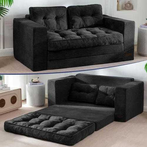Vista 11 de MAXYOYO Sofá cama plegable, sofá biplaza convertible con almohadas Beige