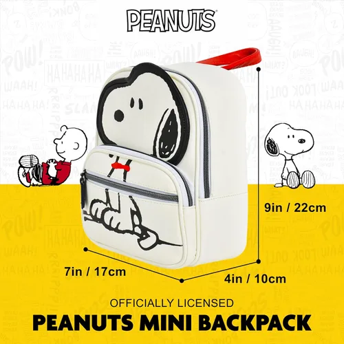 Vista 2 de Mini mochila Peanuts, bolsa de viaje pequeña para hombres y mujeres, snoopy, 9 pulg.