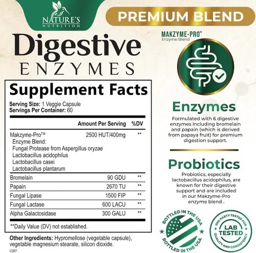 Vista 2 de Enzimas digestivas – Complejo de múltiples enzimas súper digestivas para hinchazón y apoyo a la salud intestinal con bromelina, papaína, probióticos