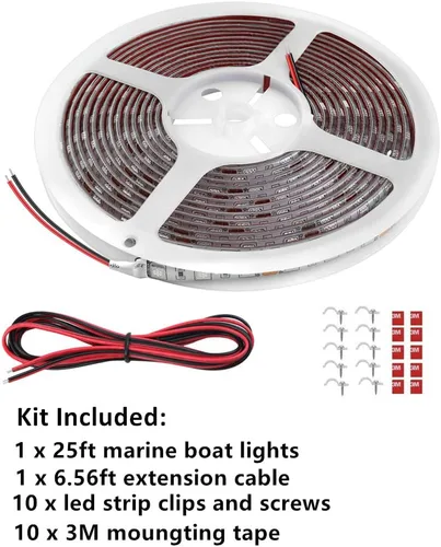 Vista 2 de Luces LED de barco de 25 Pies, tira de luces LED de pontón marino impermeable, luz interior de cubierta de barco, accesorios de barcos, iluminación