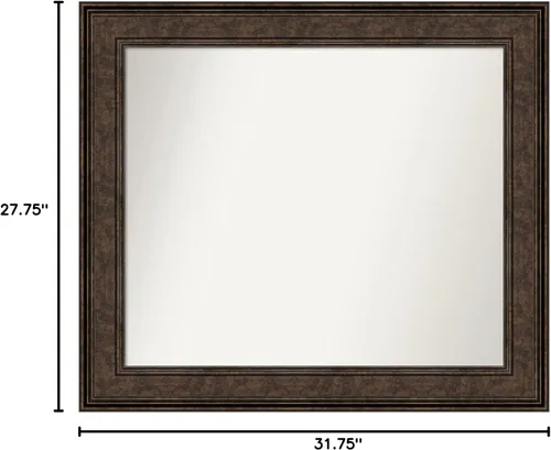 Vista 423 de Amanti Art Espejo de pared personalizado no biselado (25 x 25 pulgadas), marco de bronce acentuado, varios tamaños personalizados, espejo de baño
