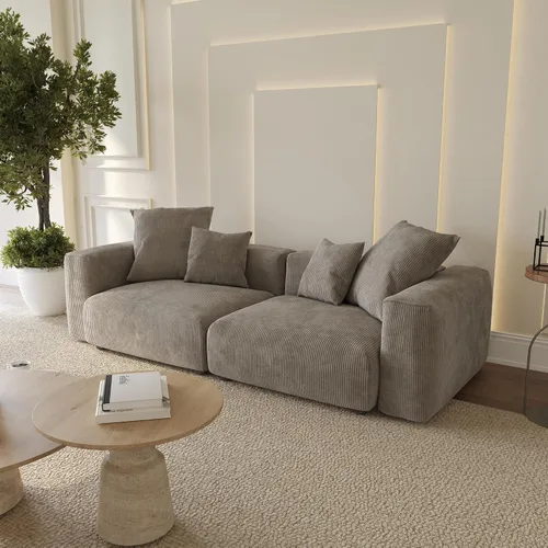 Vista 29 de WJShome Cloud Couch Sofá Seccional Modular, Sofá en Forma de L de 102 pulgadas con Otomana, Sofá de Pana Beige de 3 Asientos, Sofá Seccional