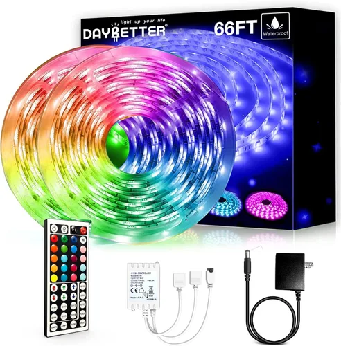 Vista 11 de DAYBETTER - Luces LED impermeables para dormitorio, tira de luces LED de 16.4 pies, 150 LEDs, cambio de color RGB, control remoto de 44 teclas, 12V