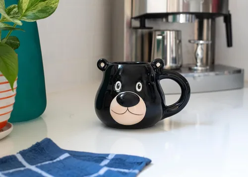 Vista 6 de ESNCHMG-BR - Taza de té de cerámica brillante con carácter de oso negro gordito de 20 onzas para tu bebida matutina favorita