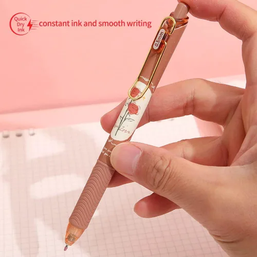Vista 2 de Bolígrafos de secado rápido, lápices de bola kawaii, bolígrafo de gel retráctil, tinta negra de punta fina de 0.5 mm de escritura suave