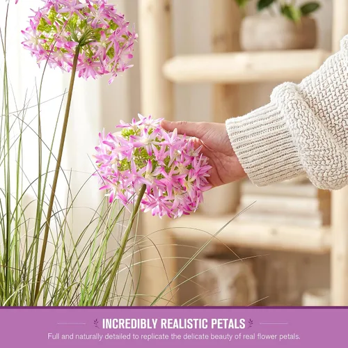 Vista 5 de Ttranewsoo Plantas artificiales de césped alto con macetas de 47 pulgadas, 1 paquete de césped artificial de lirio de los valles, decoración