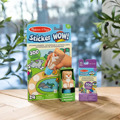 Vista 9 de Melissa & Doug Wow!™ de pegatinas Bunny Bundle: bloc de actividades de 24 páginas, sellador, 500 pegatinas, bloc mini, juguete de manualidades