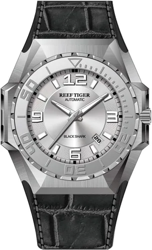 Vista 7 de REEF TIGER Hombres Relojes de buceo Reloj automático de acero Relojes Militares Correa de cuero RGA6903 RGA6903-YBB