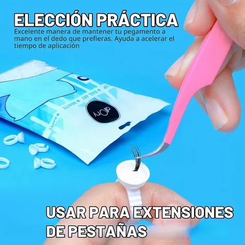Vista 3 de 300 anillos de pegamento para extensiones de pestañas, anillos desechables para pestañas con forma encantadora, abanico, flores, suministros