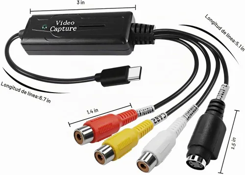 Vista 3 de XMSJSIY RCA AV a USB C Convertidor Adaptador de tarjeta de captura de video 1 canal AV NTSC PAL Video S Video/compuesto a USB convertidor de audio