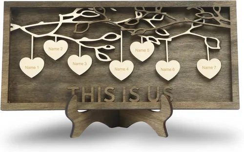 Vista 40 de Regalos para mamá, letrero de árbol familiar personalizado con nombres personalizados, placas de madera, decoración grabada con nombres familiares