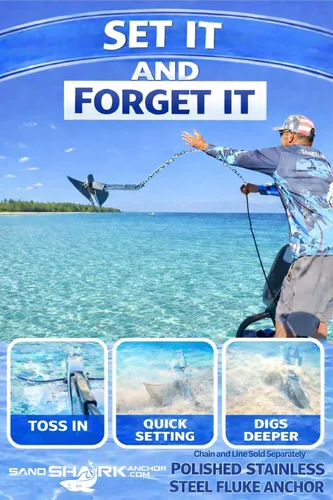 Vista 6 de SandShark - Ancla Fluke de alta calidad, eje retráctil, fácil almacenamiento, anclaje de aluminio para pontón, ancla de moto acuática. Barcos <30