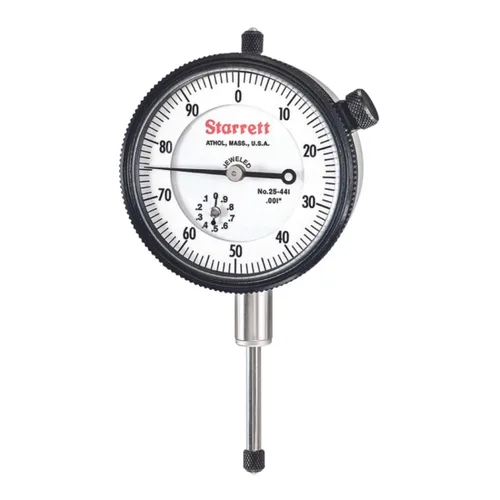 Vista 20 de Starrett Indicador de Cuadrante Serie 25 con Rodamientos de Rubí y Oreja en el Centro Posterior - Carátula Blanca, Rango de 0-.025", Cuadrante