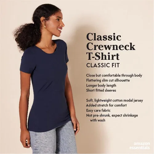 Vista 2 de Tienda Essentials - Camiseta de manga corta con cuello redondo y ajuste clásico para mujer, paquete múltiple