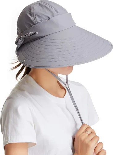 Vista 8 de icolor Gorra de sol para mujer UPF50 desmontable con solapa visera de ala ancha protección solar sombreros de senderismo