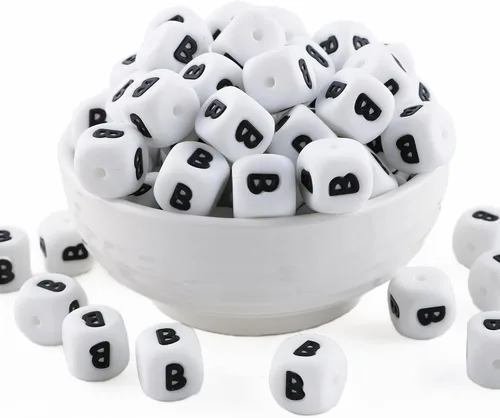 Vista 13 de Cuentas de silicona de corazón cuadrado blanco de 0.472 pulgadas, 20 cuentas de silicona con números de corazón para hacer llaveros, ideal
