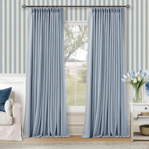 Vista 228 de Juego de 2 paneles de cortinas plisadas negras de 80 pulgadas para sala de estar, cortinas plisadas de lino con forro de 80 pulgadas de largo, 100%