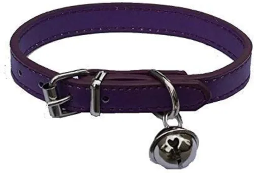 Vista 2 de Collares de cuero beige para mascotas, para gatos, cachorro, perro, ajustable de 8 a 10.5 pulgadas con campana