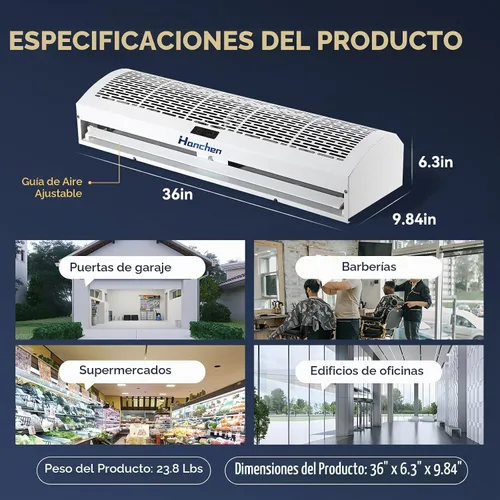 Vista 8 de Hanchen Cortina de aire de 36 pulgadas 【Nueva versión 2026】 Interruptor magnético de puerta 2 velocidades 1527/1292 CFM sin refrigeración y sin