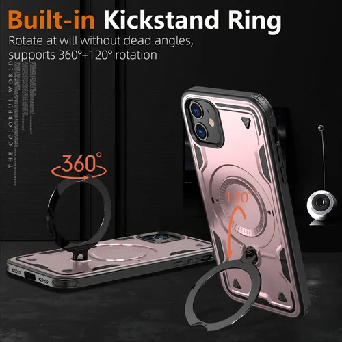 Vista 4 de Funda magnética para iPhone 11, para iPhone XR, compatible con MagSafe, con 1 protector de pantalla, anillo integrado de 360° con soporte de apoyo