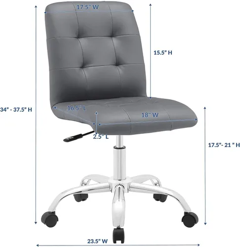 Vista 3 de Modway Prim Silla de oficina giratoria sin brazos con respaldo medio acanalado en gris